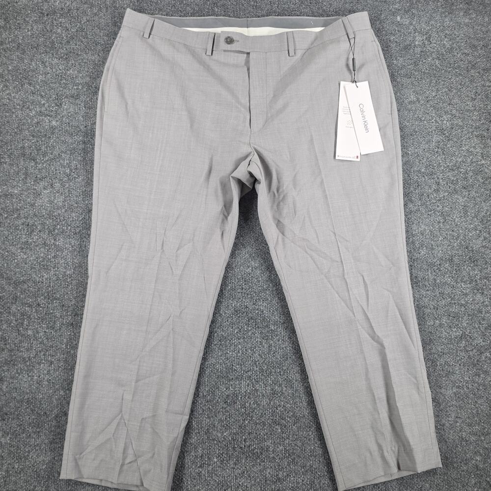 Calvin Klein Men's Dress Pants 42x30 X Slim Fit 100% Wool Gray Stretch NWT